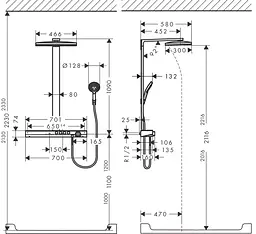 Душова система Hansgrohe Rainmaker Select Showerpipe 460 2jet з термостатом хром/білий 27109400, Хром - мініатюра 2