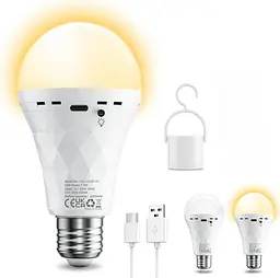 Перезаряджувана LED лампа E27 з акумулятором 2600 мАг, USB-C та підвісним гачком