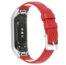 Шкіряний ремінець Primo для фітнес браслета Samsung Galaxy Fit E ( SM-R375 ) Red Silver - мініатюра 2