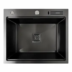 Кухонна мийка 60x50 PVD чорна Platinum Handmade з підставкою для ножів, Чорний