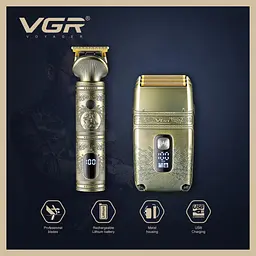 Шейвер-тример VGR V-649 Shaver Set, електробритва з насадками, чоловіча, акумуляторна, з дисплеєм - мініатюра 5