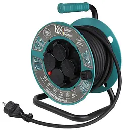 Мережевий фільтр KS CR-15M, 3000Вт, 4х16А/230В, 3х1.5мм, IP44, 3.2кг, на котушці, 15м, чорний (KSCR-15M) - мініатюра 2