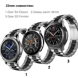Ремінець BeWatch сталевий 22 мм Duo для Samsung Galaxy Watch 46 мм/Gear 3 Silver Black (1025411) - мініатюра 7