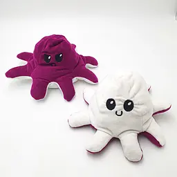 М'яка іграшка Восьминіг перевертень двосторонній веселий сумний Mood Octopus 25 см UKC бордово/білий - мініатюра 2