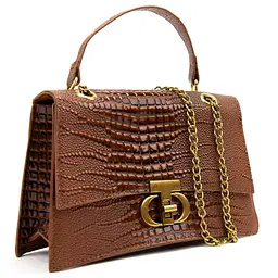Сумочка на ланцюжку каркасна через плече Lilly P4-6536C коричнева - мініатюра 7