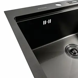 Кухонна мийка Platinum Handmade PVD 60x50 чорна з підставкою для ножів + сифон, дозатор та кошик, Нержавіюча сталь - мініатюра 7