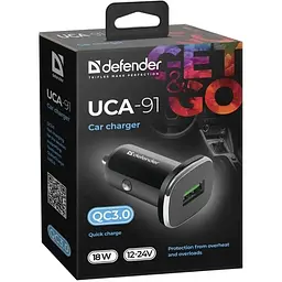 Автозарядка Defender 1xUSB 18W (USB-A) QC3.0 3А UCA-91 чорна (83830)