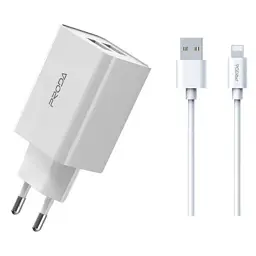 Зарядний пристрій Proda PD-A28i 2хUSB 2.4A + USB Ligthtning 1.0m (PD-A28i-WH) - мініатюра 1