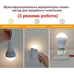 Лампа аварійного освітлення з акумулятором і пультом під цоколь Е27 Nectronix EL-701 (хол. світло) (100927) - мініатюра 7