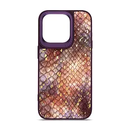 Кожаный чехол для Apple iPhone 15 Pro, Harder Nagas, фиолетовый, термополиуретан ТПУ + экокожа с имитацией кожи Наги, панель, защита корпуса, противоударный, микрофибра, рамка вокруг камеры, защита всего корпуса, (ARM76739)