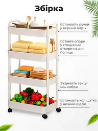Універсальна пересувна етажерка на коліщатках 360°, 4 яруси, 21.5х32.5х97 см, Зручний стелаж - візок на колесах, Білий - мініатюра 5
