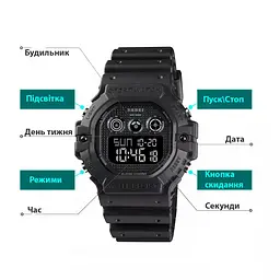 Спортивний чоловічий годинник Skmei 1606 (Чорний з чорним) - мініатюра 7