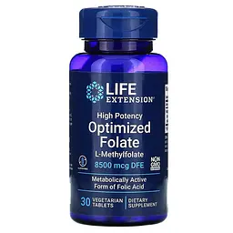 Вітаміни та мінерали Life Extension Optimized Folate 8500 mcg High Potency, 30 таблеток - Стандартний