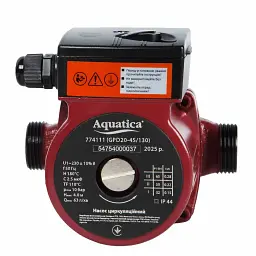 Насос циркуляційний 65Вт Hmax 4м Qmax 63л/хв Ø1" 130мм+гайки Ø¾" AQUATICA (774111) - мініатюра 2