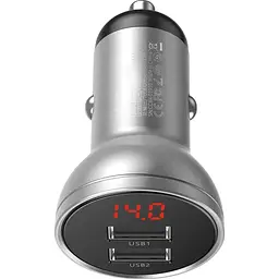 Автомобільний зарядний пристрій Baseus Digital Display Dual USB Car Charger Silver [CCBX-0S] [113777] - мініатюра 2