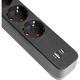 Мережевий подовжувач Videx Oncord з кнопкою USB (QC3.0) + USB-C (PD20W) чорний 3 м (VF-PD43G1QC1PD-B) - мініатюра 6