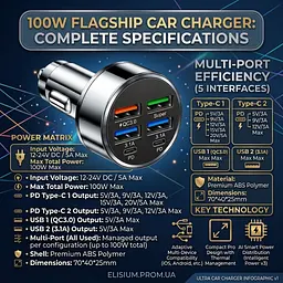 Автомобільний зарядний пристрій 6-в-1 PowerHub 100Вт (4USB + 2PD) - мініатюра 13