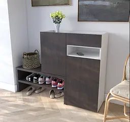 Тумба для взуття в передпокій Moreli RS-4 з ящиком та полицями Ш1350х1017х400мм Білий/Венге Темний