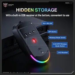 Комп'ютерна мишка Onikuma з RGB підсвіткою 12000 DPI 3 режими підключення Bluetooth / 2.4GHz / дротове - мініатюра 5