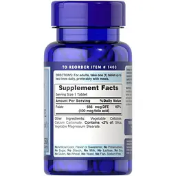Фолієва кислота Puritan's Pride Folate 666 mcg DFE 250 таблеток - мініатюра 2