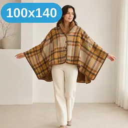 Універсальний плед-халат-шаль Solve у коричневу клітинку 100 x 140 см (KT9000903) - мініатюра 2