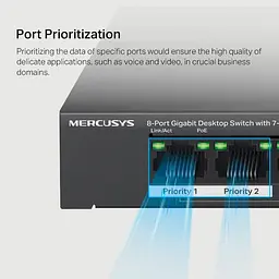 Комутатор Mercusys 8-портовий настільний гігабітний комутат ор з 7 портами РоЕ Mercusys, MS108GP (MS108GP) - мініатюра 5