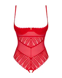 Боді з доступом Obsessive Ingridia crotchless teddy XL/2XL, червоне, відкриті груди - мініатюра 3