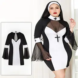 Еротичний костюм черниці JSY Грішниця Лола Plus Size Black, сукня, хрест, апостольник - мініатюра 6