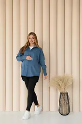 Жіноча сорочка для вагітних стилю oversize з мікровельвету Varna розмір L-XL Lullababe джинсова - мініатюра 5