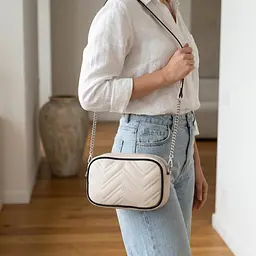 Вечірня жіноча сумка на ланцюжку з натуральної шкіри Vintage 22380 біла - мініатюра 2