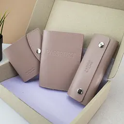 Подарунковий жіночий набір Handycover №54 (нюдовий) гаманець + ключниця + обкладинка на паспорт