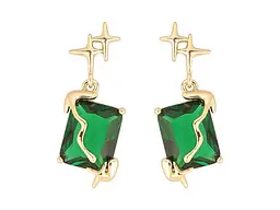 Сережки Xuping пусети Позолота 14K "Зірки з зеленими кристалами" (310698)