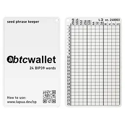 Мнемонічний планшет Lapua Seed phrase keeper, з логотипом Btcwallet (LSPKLBTCW)