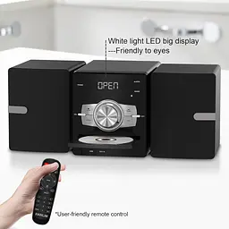 Домашня стереосистема з CD-плеєром, FM-радіо, Bluetooth, AUX in, USB-in, роз'єм для навушників, пульт дистанційного керування - мініатюра 4