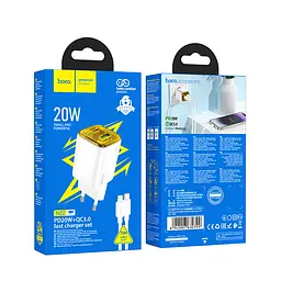 МЗП Hoco N52 Monsoon PD20W+QC3.0 (1USB-A/1C) + кабель Type-C to Lightning White - мініатюра 3
