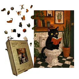 Дерев'яний фігурний пазл puzzlean Кіт-книголюб, А3, Дерев'яна коробка 200 елементів