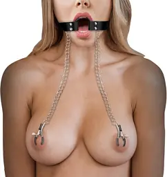 Кляп з кільцем та затискачами для сосків Ouch! O-Ring Gag with Nipple Clamps - мініатюра 9