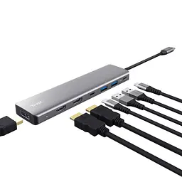 USB-Хаб Trust Dalyx 7in1 USB-C 2xUSB-А 3.2/2xUSB-С/2xHDMI/Display Port, Алюміній, 0.16м, Сірий (25661_TRUST) - мініатюра 5