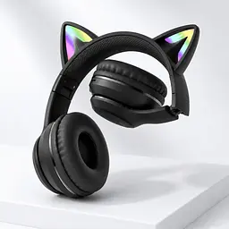 Дитячі бездротові навушники CATEAR BT618 з вушками та RGB-підсвіткою Bluetooth чорні - мініатюра 2