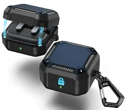 Чохол Primo Magnet Lock Rugged TPU для навушників Samsung Galaxy Buds 4 / Buds 4 Pro з карабіном - Black/Dark Blue - мініатюра 2