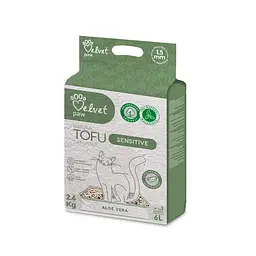Наповнювач гігієнічний VELVET PAW TOFU для котів з підвищеною чутливістю, з екстрактом алое вера, гранули 1.5 мм, 6 л/2,6 кг
