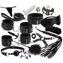 Комплект для бондажу з 16 предметів BDSM Чорний K000867