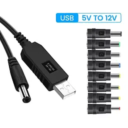 Кабель USB-DC на 12V для живлення роутера від павербанка + 8 адаптерів під різні роз'єми живлення