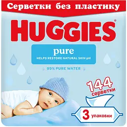 Набір вологі серветки Huggies Pure Triplo без пластику 576 шт. (4 уп. x 144 шт.) - мініатюра 2