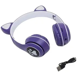 Дитячі навушники Cat MZ-023 Bluetooth RGB підсвічування FM microSD з котячими вушками темно-синій - мініатюра 4