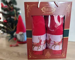 Набір новорічних рушників Gulcan 50x90+70х140 Merry Christmas Deer Red - мініатюра 4