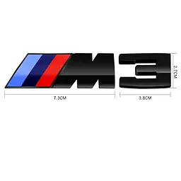 Емблема напис M3 для BMW чорна глянцева 73×27 мм (M) +38×27 мм (цифра) пластик (на скотчі) - мініатюра 2