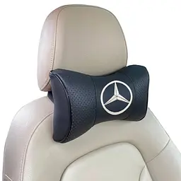 Подушка на підголівник з логотипом Mercedes-Benz екошкіра Чорна 1 шт