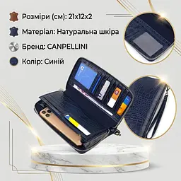 Зручний клатч для жінок із натуральної шкіри із тисненням під крокодила Canpellini 21922 синій - мініатюра 3