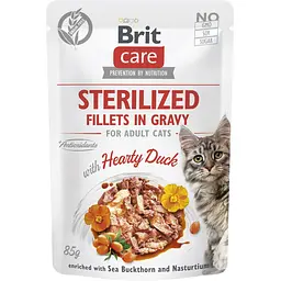 Корм вологий для стерилізованих котів Brit Care Cat Sterilized філе в соусі з качкою пауч 85 г